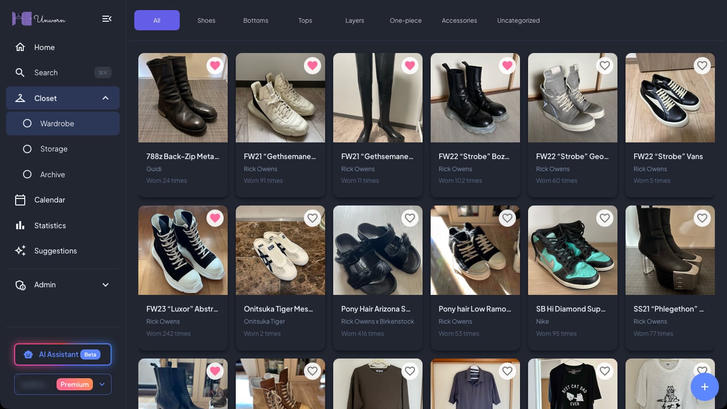 Unworn - A wardrobe tracker for iPhone and the web